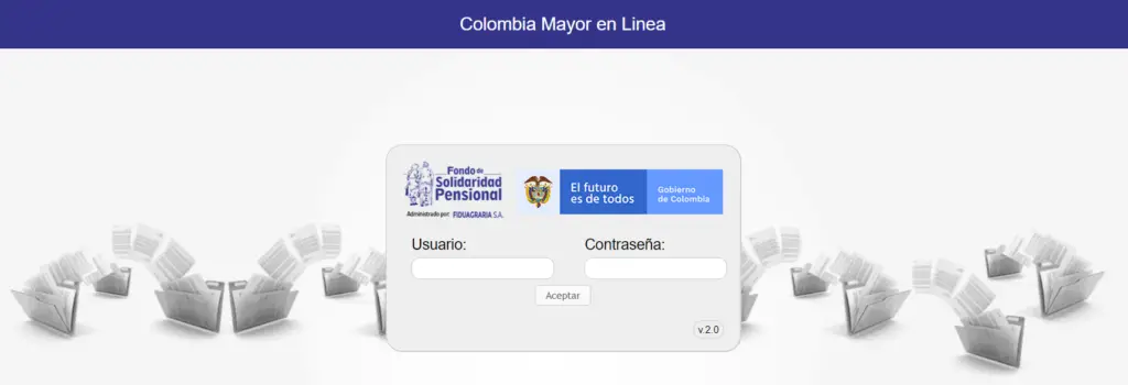 Pantallazo del Aplicativo de Colombia Mayor en Línea